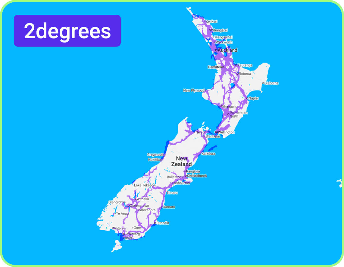 New Zealand 2degrees coverage map with 4g/5g networks