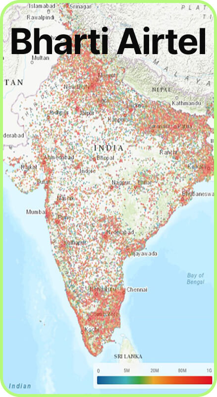 Bharti Airtel Map of mobile coverage in Asia