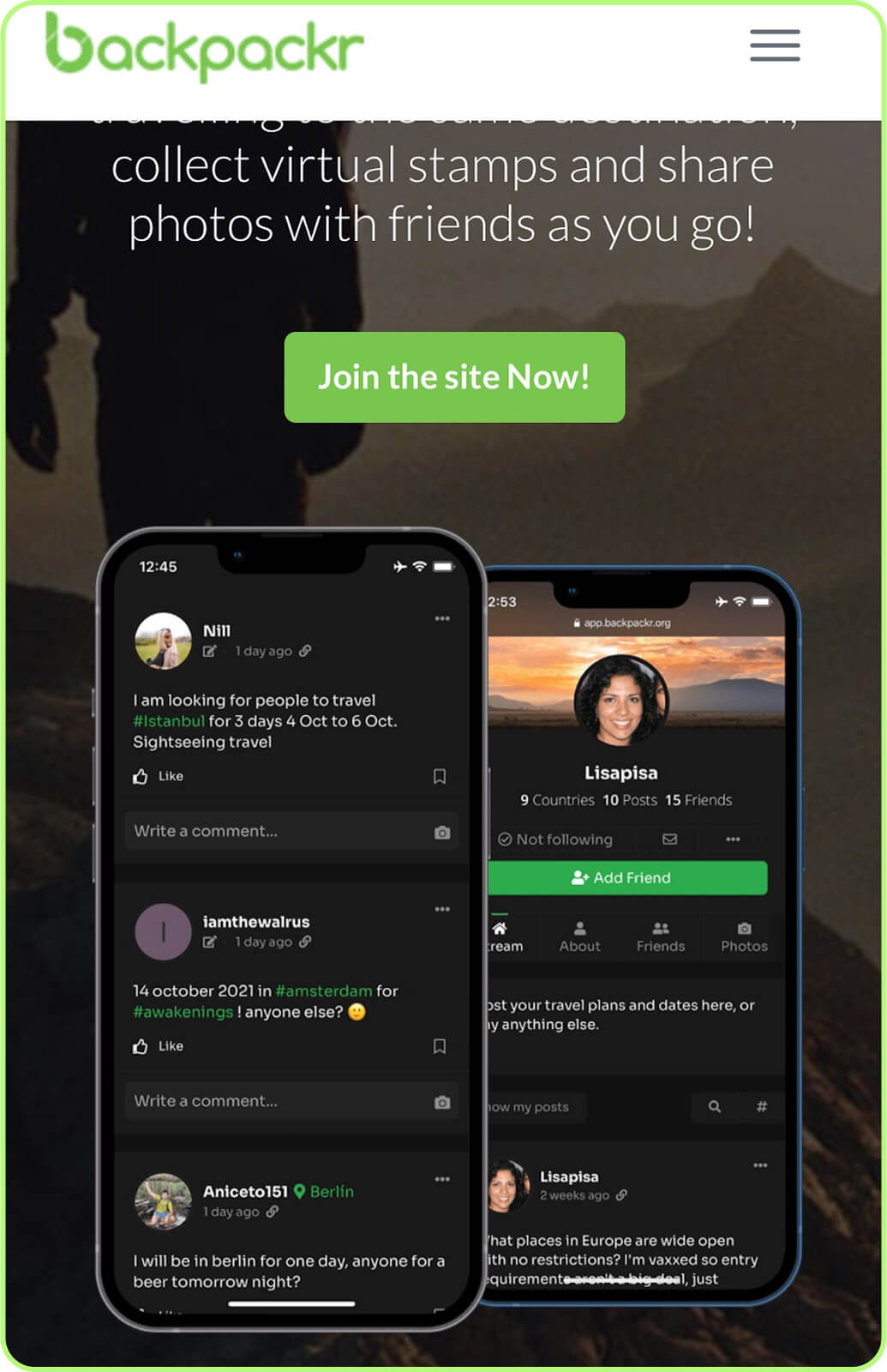 The Backpackr app allows you to view a list of all travelers heading to the same city