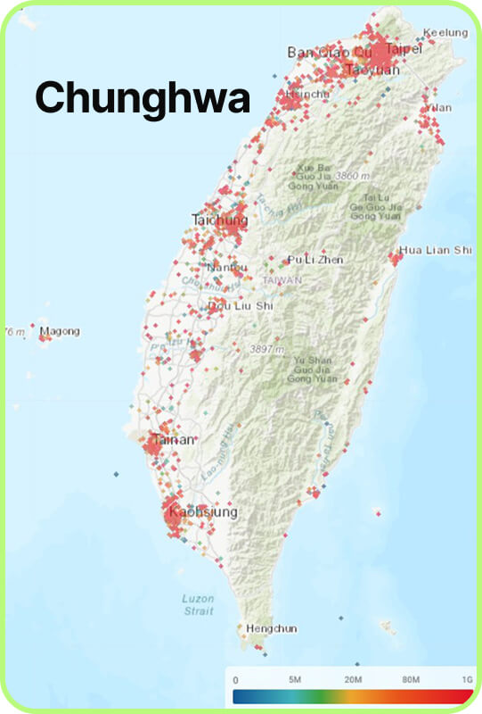 Map of mobile coverage Chunghwa in Taiwan
