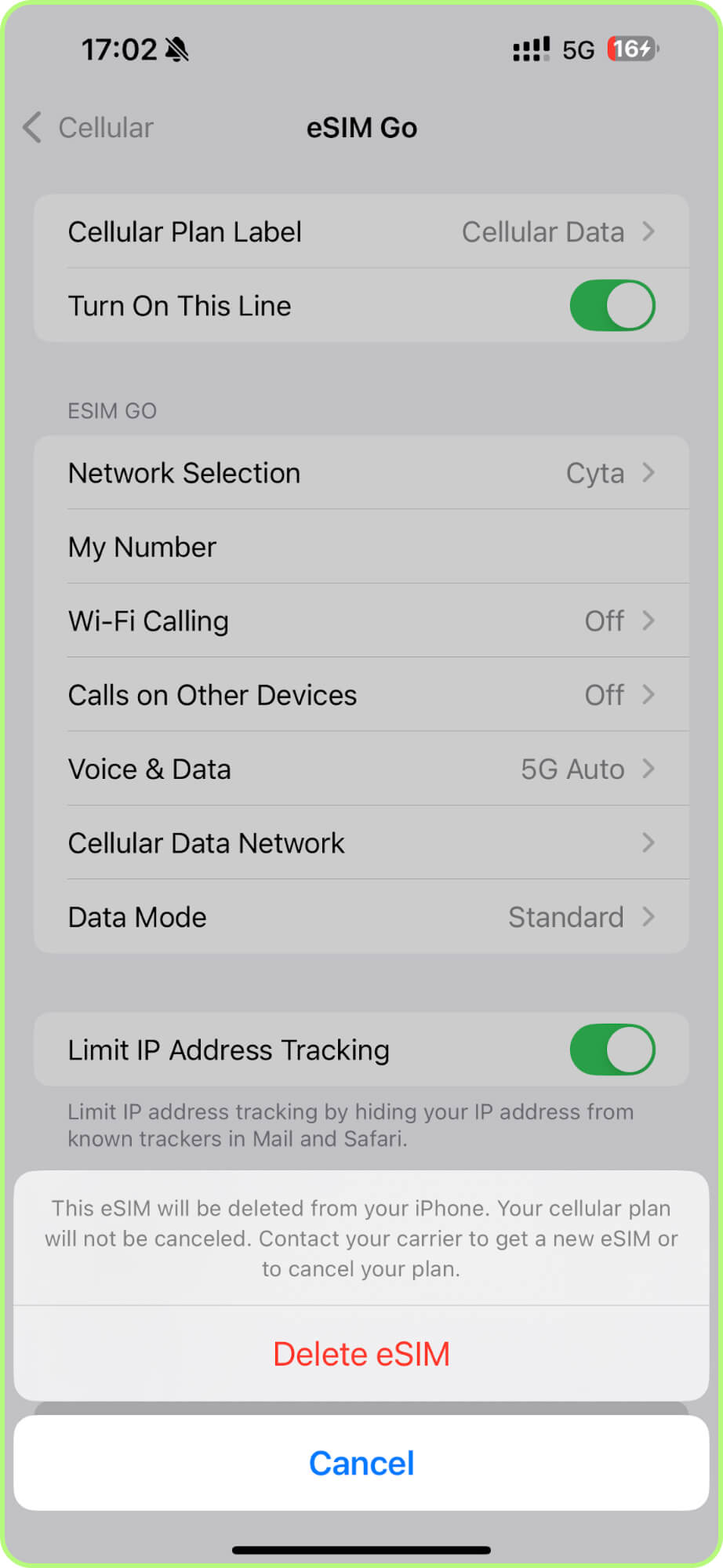 Confirm the deletion when prompted