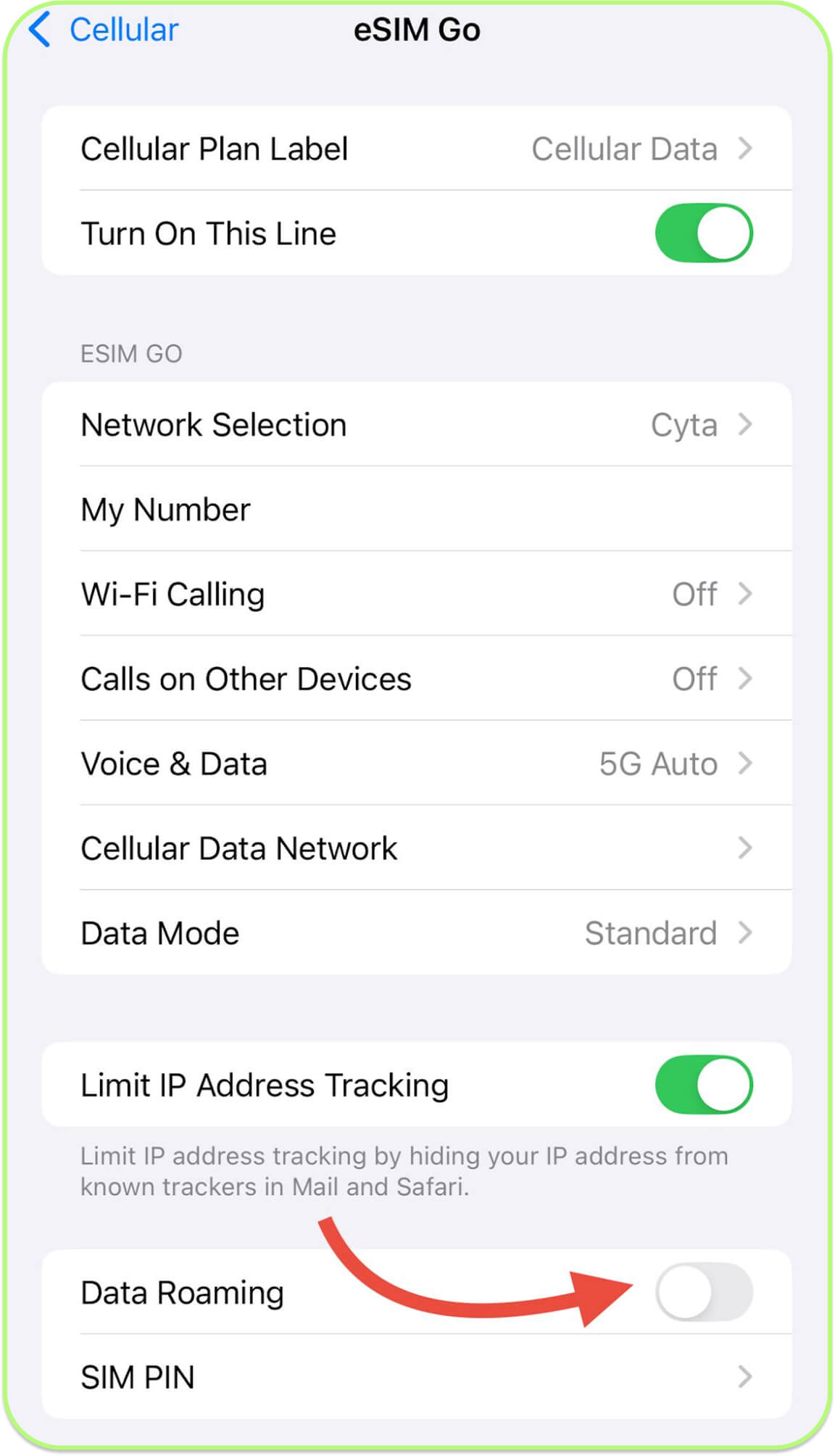iPhone. Settings, Cellular, Data Options, disable Data Roaming