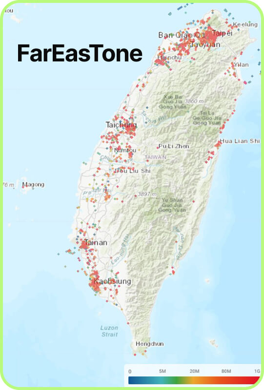 Map of mobile coverage FarEasTone in Taiwan