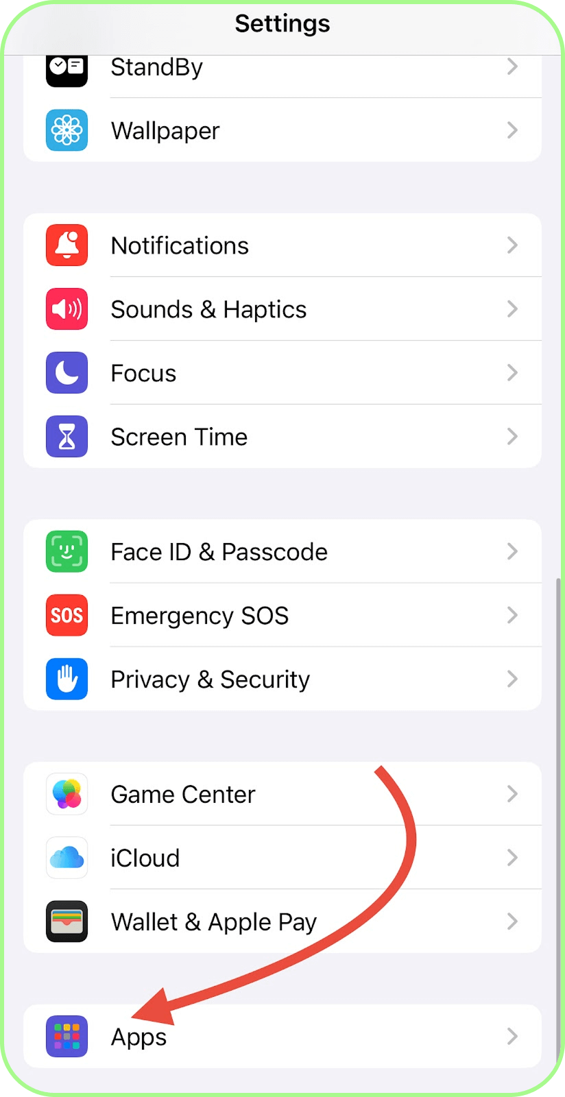 go to the apps section