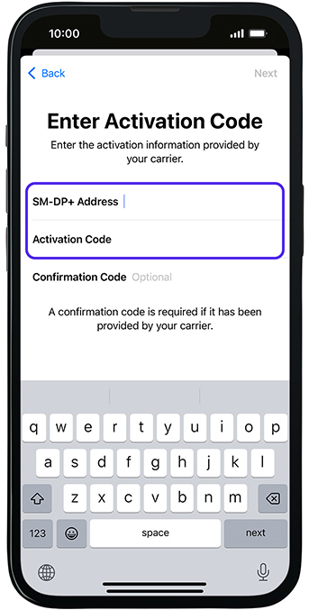 Manual eSIM activation
