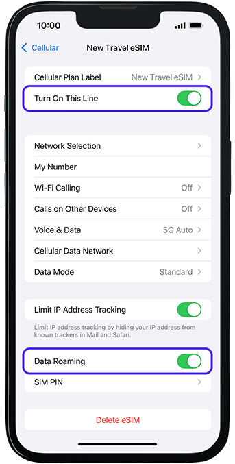 Activation eSIM and roaming