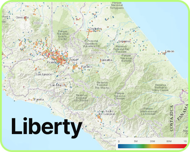 Map of mobile coverage and Liberty in Costa Rica