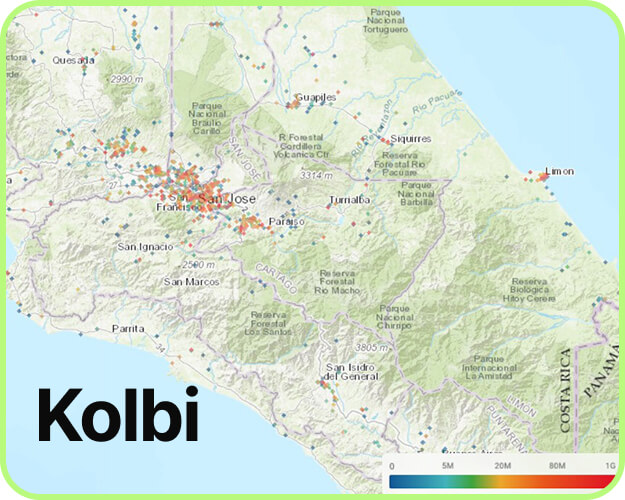Map of mobile coverage Kolbi in Costa Rica