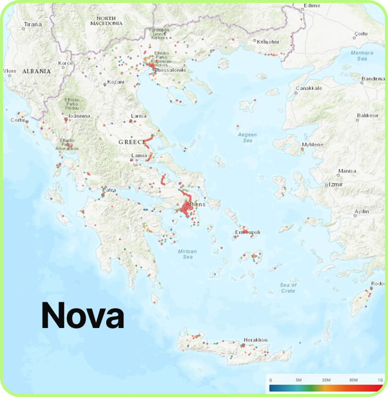 Map of mobile coverage Nova in Greece