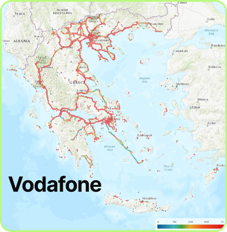 Map of mobile coverage Vodafone in Greece