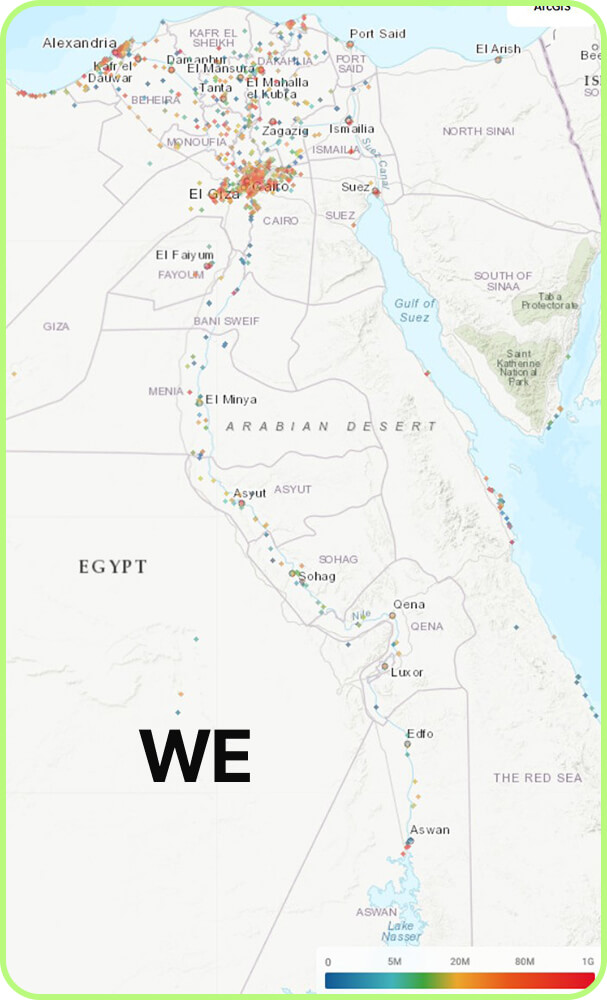 Map of mobile coverage WE in Egyp