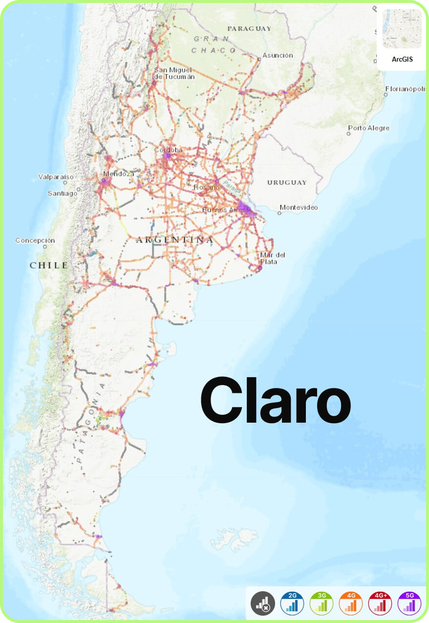 Map of mobile coverage Claro in Argentina