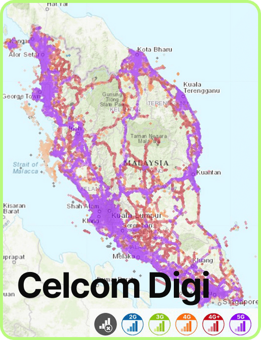 Map of mobile coverage in Malaysia Celcom Digi