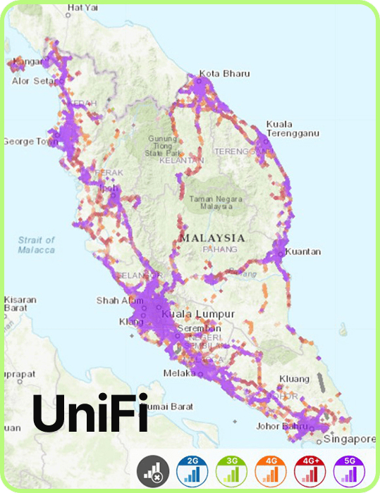Map of mobile coverage in Malaysia UniFi