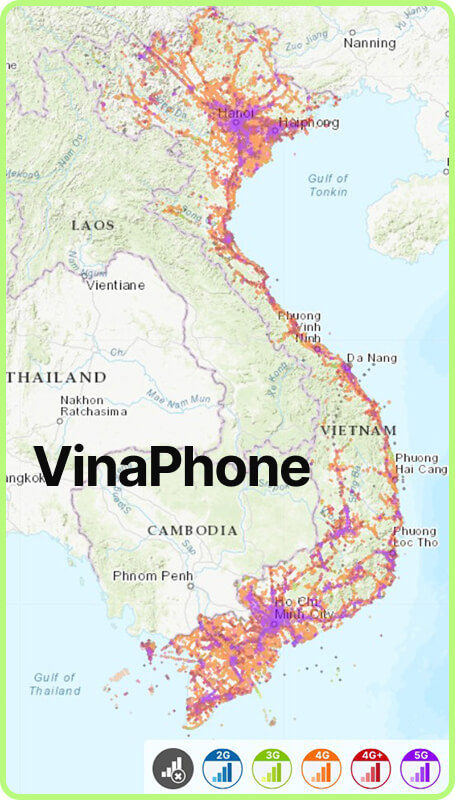 Map of mobile coverage in Vietnam VinaPhone