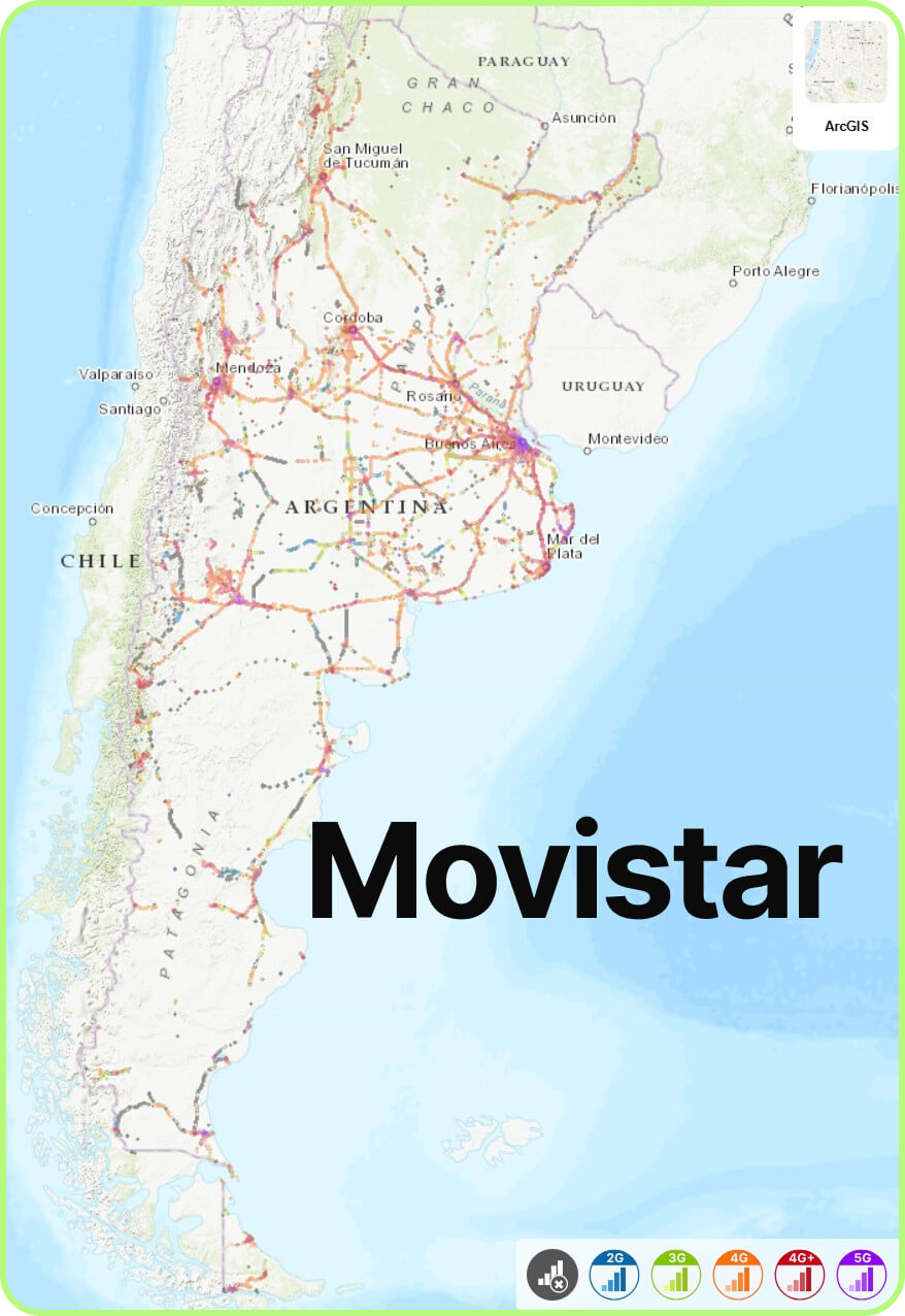 Map of mobile coverage Movistar in Argentina