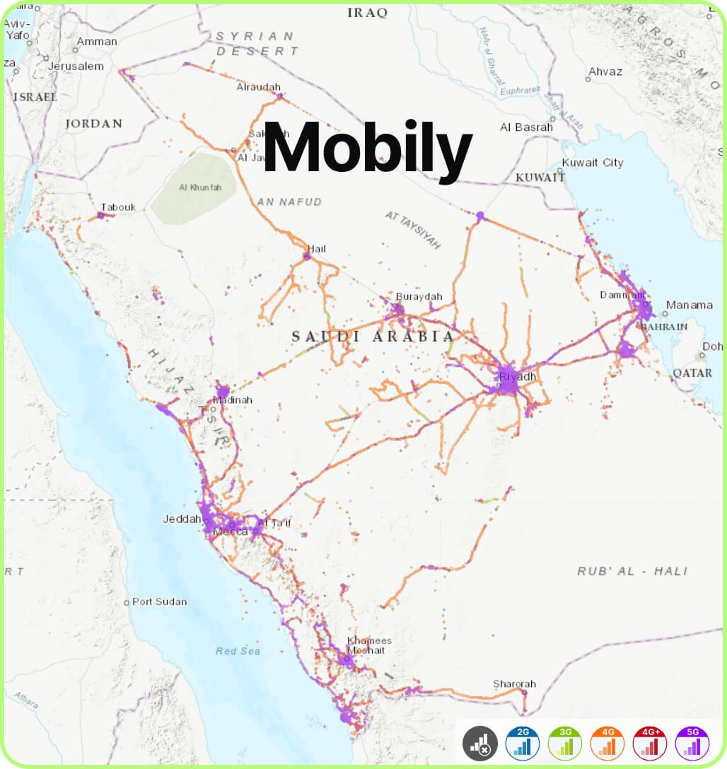 Map of mobile coverage Mobily in Saudi Arabia