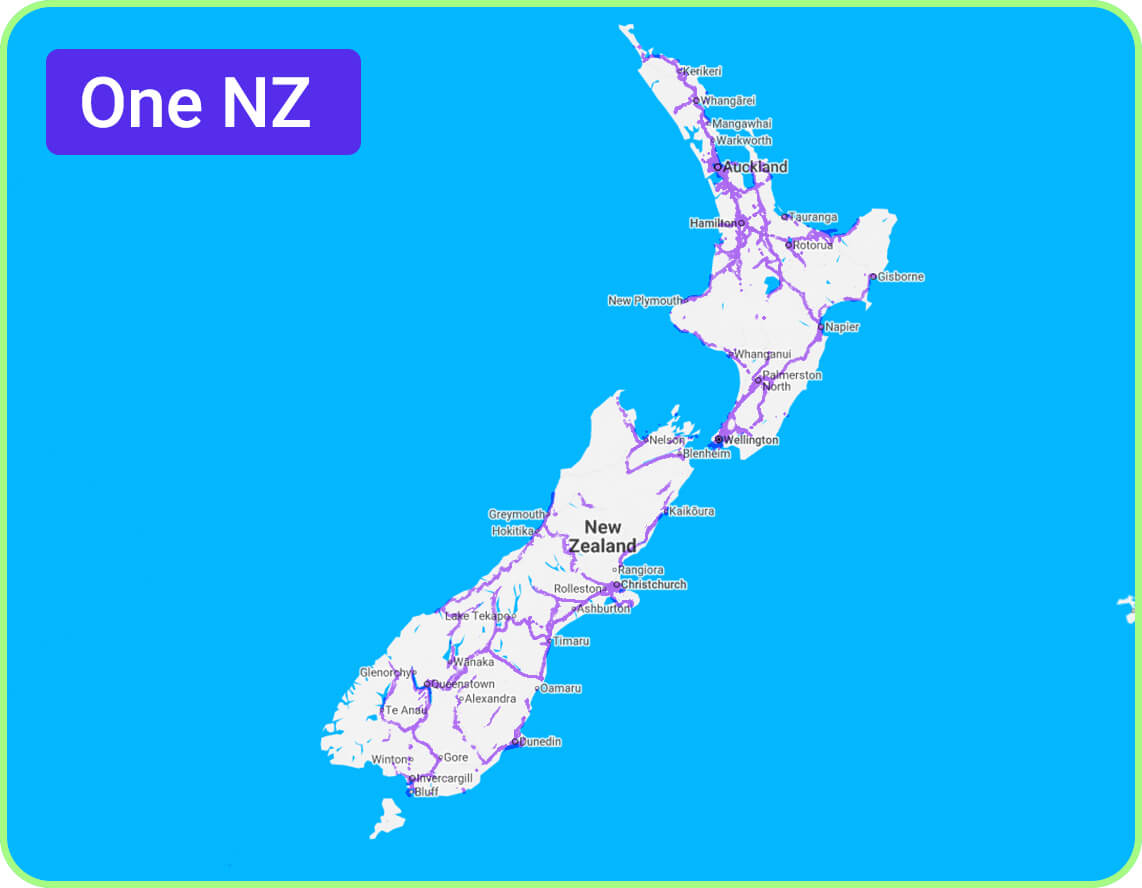 New Zealand One NZ coverage map with 4g/5g networks