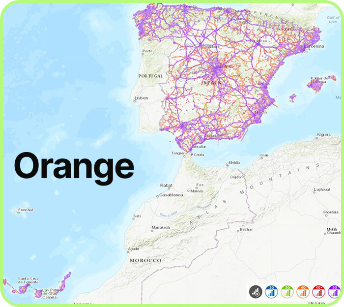 Orange Map of mobile coverage in Canary Islands