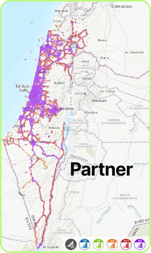 Map of mobile coverage Partner in Israel