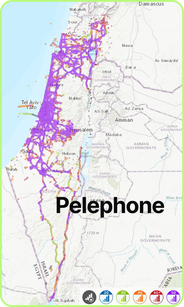 Map of mobile coverage Pelephone in Israel