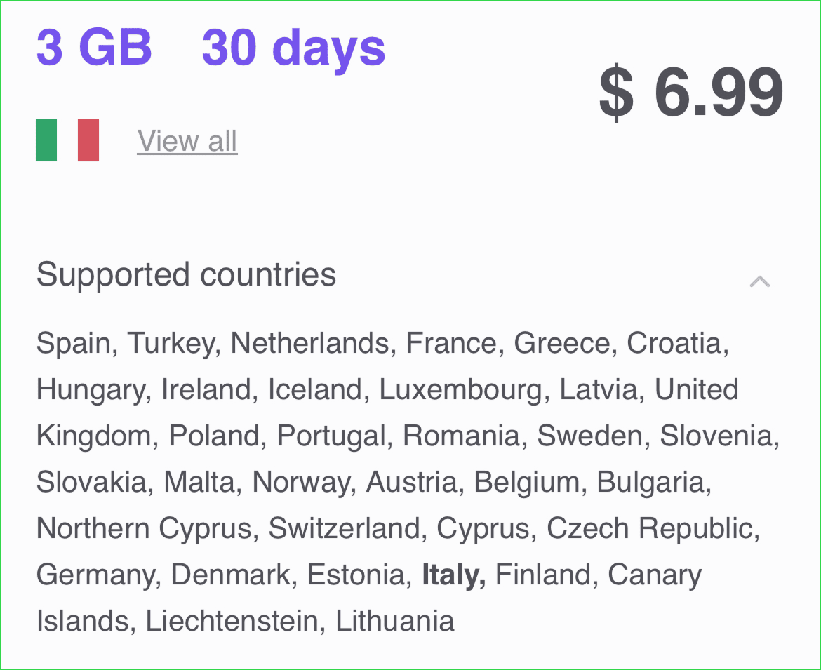 regional travel esims_price