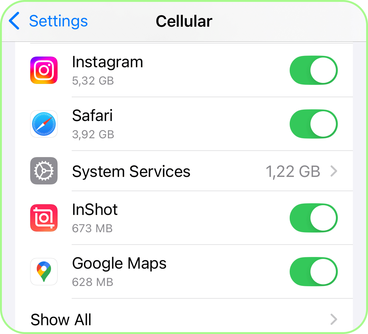 scroll down and turn off mobile data