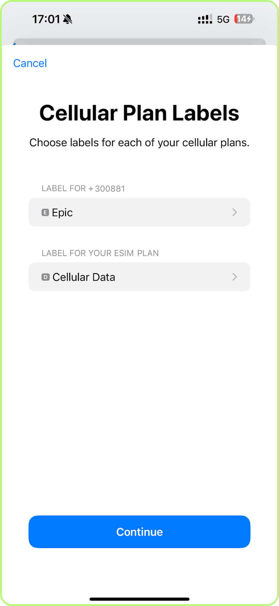 Select a preset label. Type the new label and tap Done