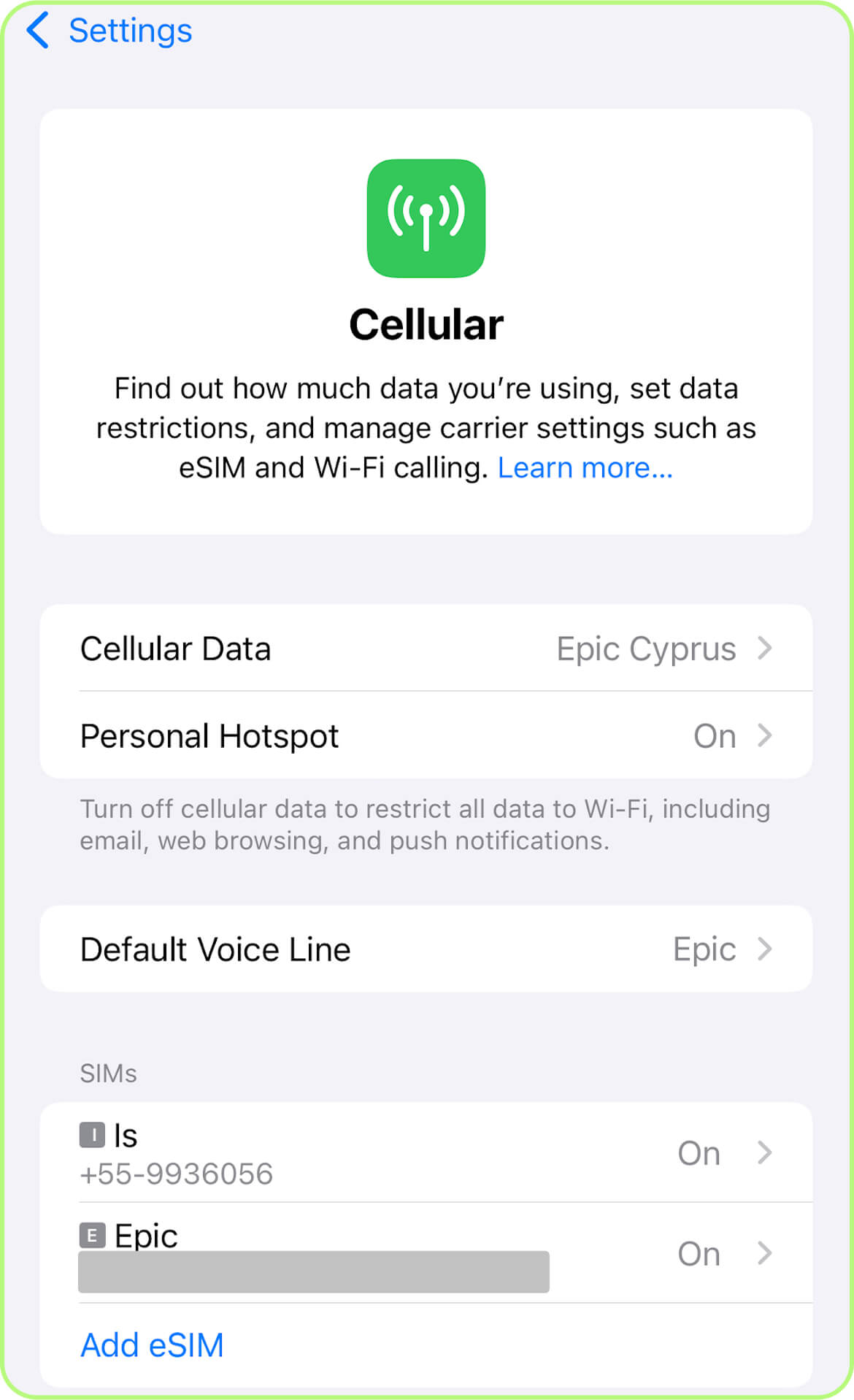 select your esim profile from the list