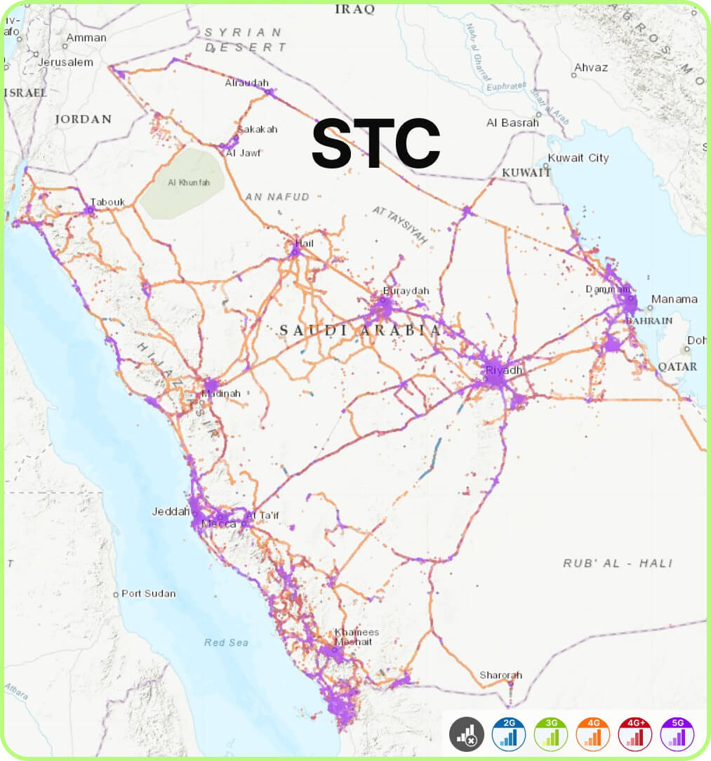 Map of mobile coverage STC in Saudi Arabia
