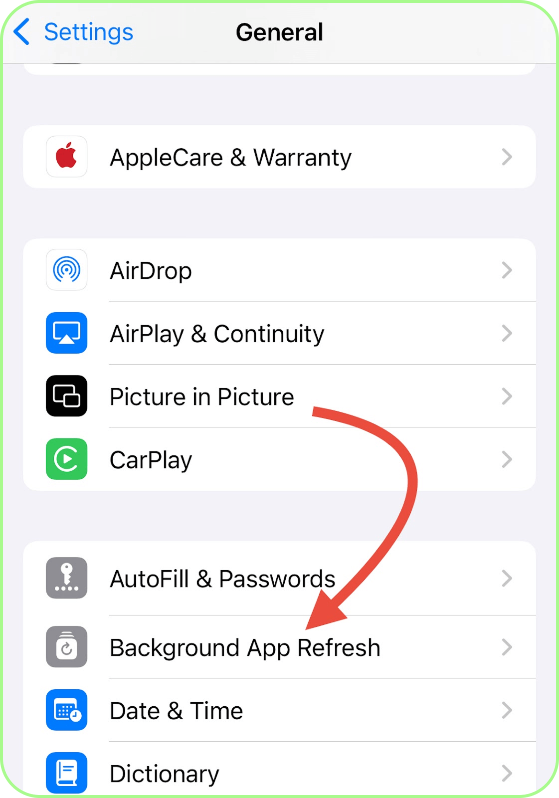 tap background app refresh