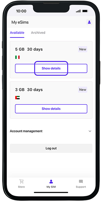 My SIM in TooSIM App